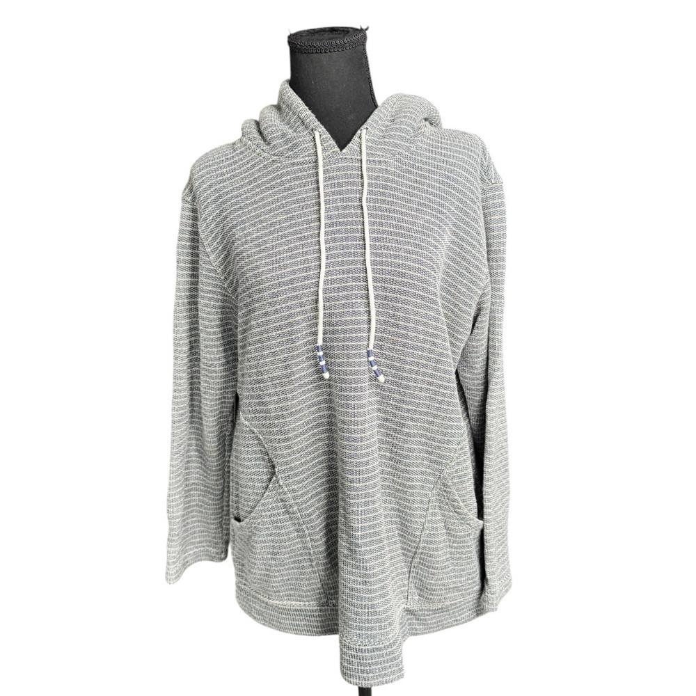 J. Jill Fit Sherpa Lined Hooded Pullover Sweater Medium Gray Blue U2